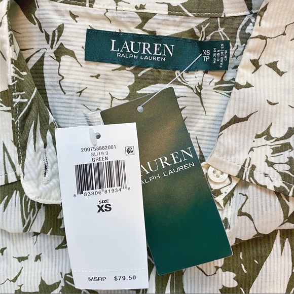 Lauren Ralph Lauren Green Floral Printed Top - Size XS - Picture 6 of 6